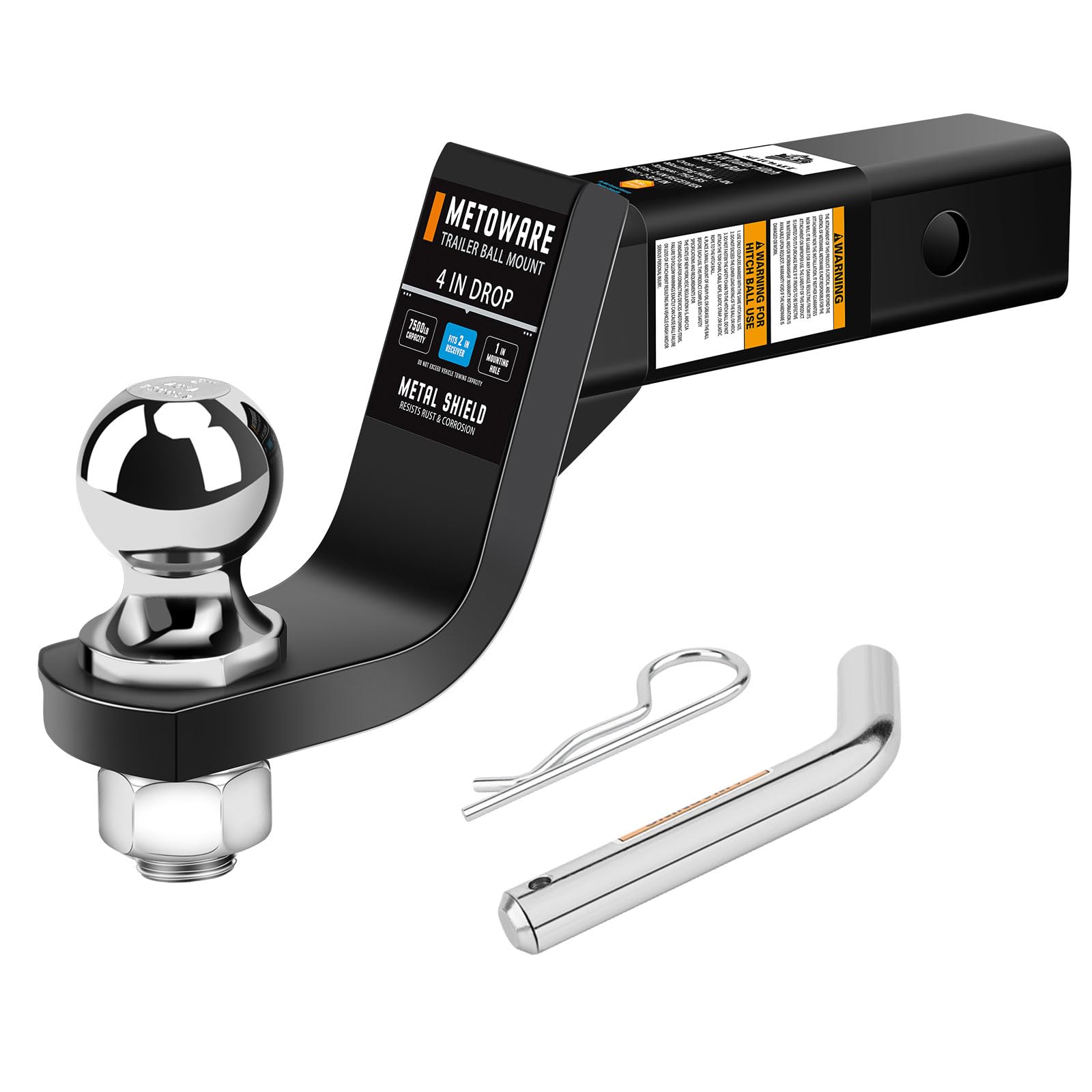 METOWARE 4-inch drop hitch mount angled view for level towing versatility