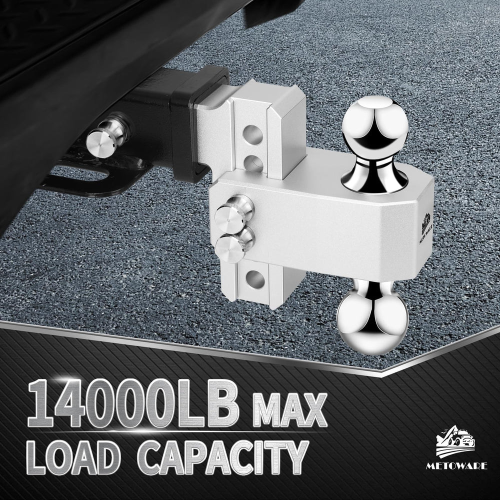 METOWARE 4-inch drop-rise hitch demonstrates easy height adjustment for level towing.
