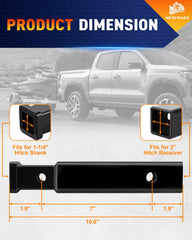 METOWARE seven-inch extension adds crucial clearance during towing.