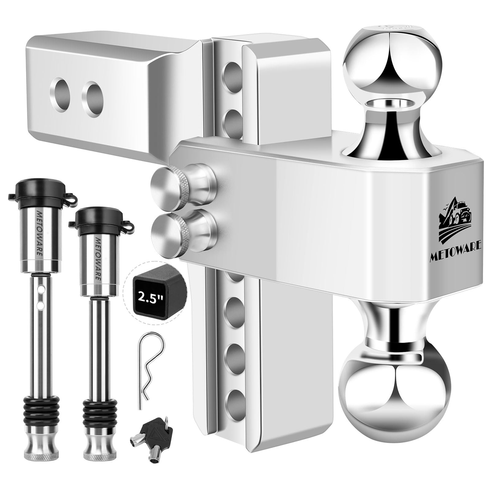 METOWARE adjustable trailer hitch with 2.5-inch receiver for versatile towing options.