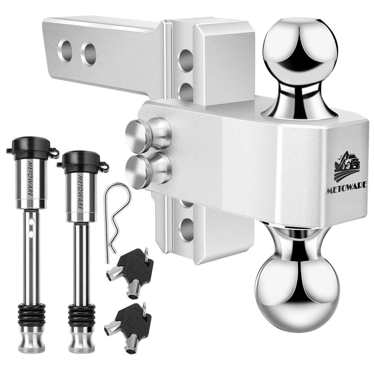 METOWARE adjustable trailer hitch in a 2-inch receiver enables versatile towing setups.