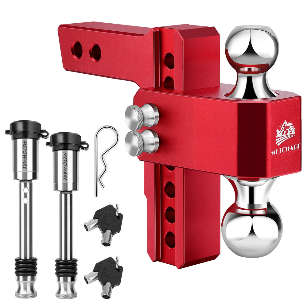 METOWARE adjustable trailer hitch shows 6-inch rise for easy alignment