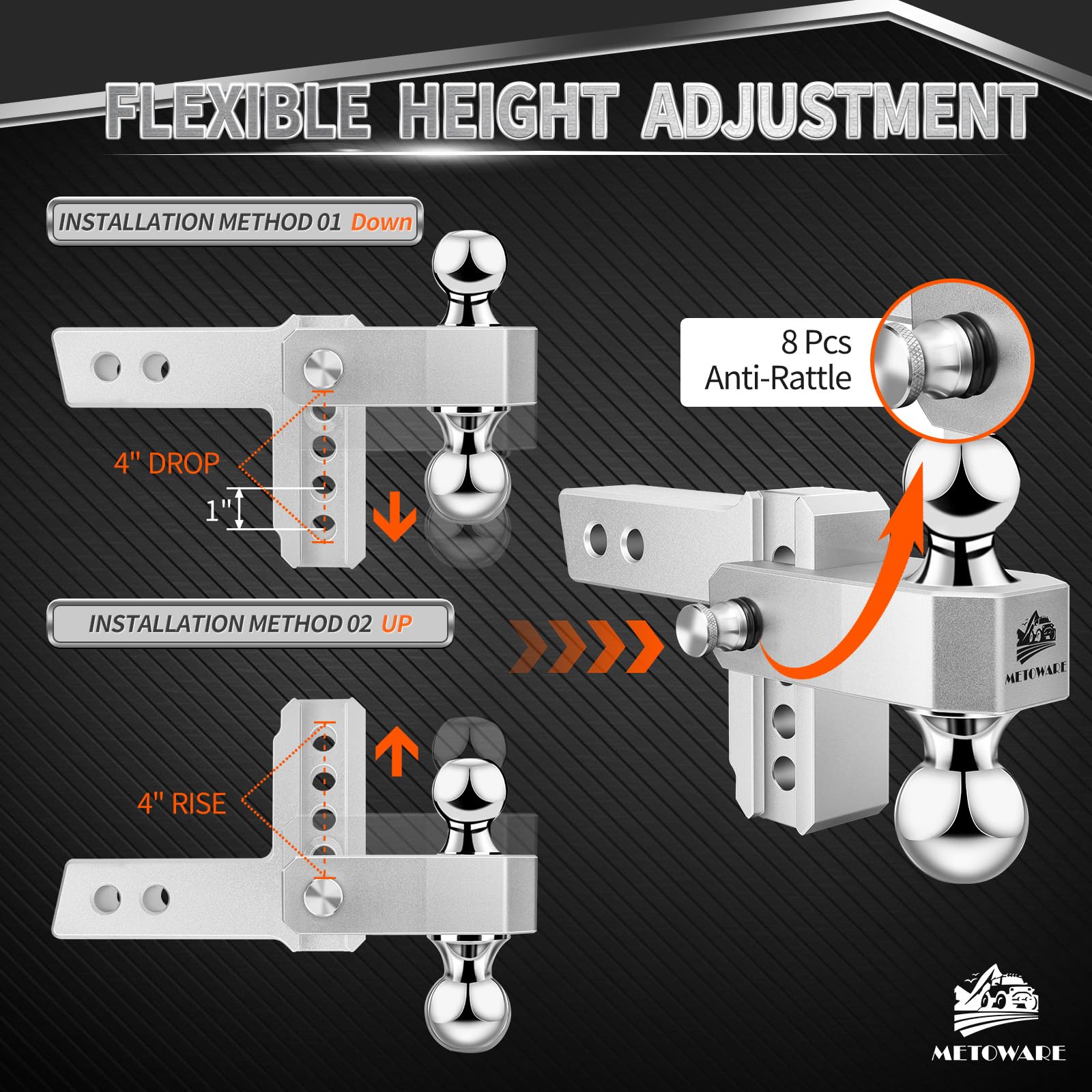 METOWARE aluminum hitch shows durable, corrosion-resistant construction for harsh environments