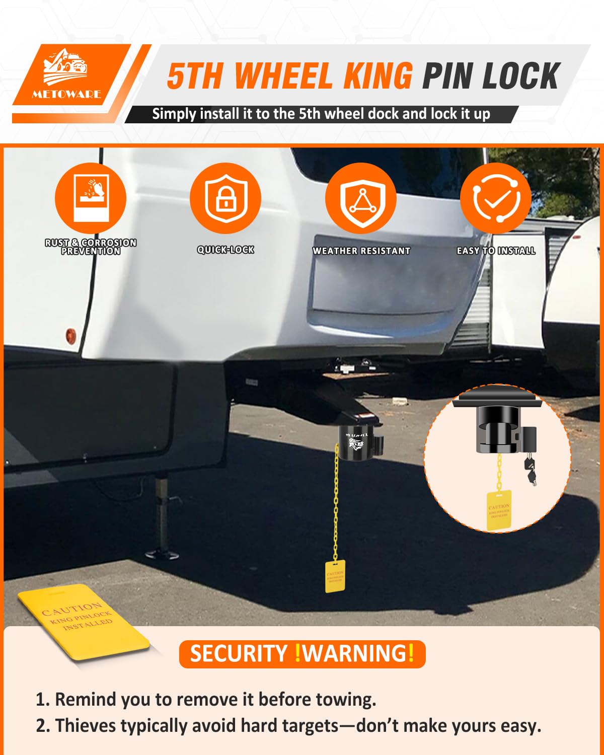METOWARE precision anti-theft design safeguards the king pin