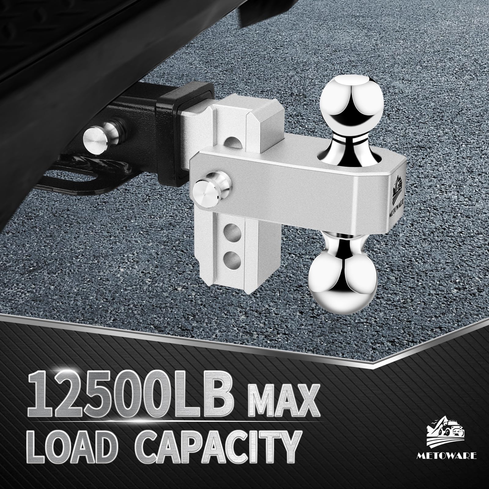 METOWARE four-inch drop-rise hitch enables precise height alignment for loads