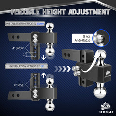 METOWARE heavy-duty aluminum hitch with corrosion-resistant oxide finish.