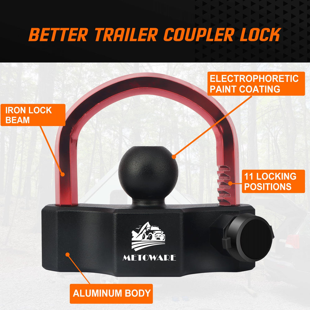 METOWARE heavy-duty trailer coupler lock offering robust security on the road