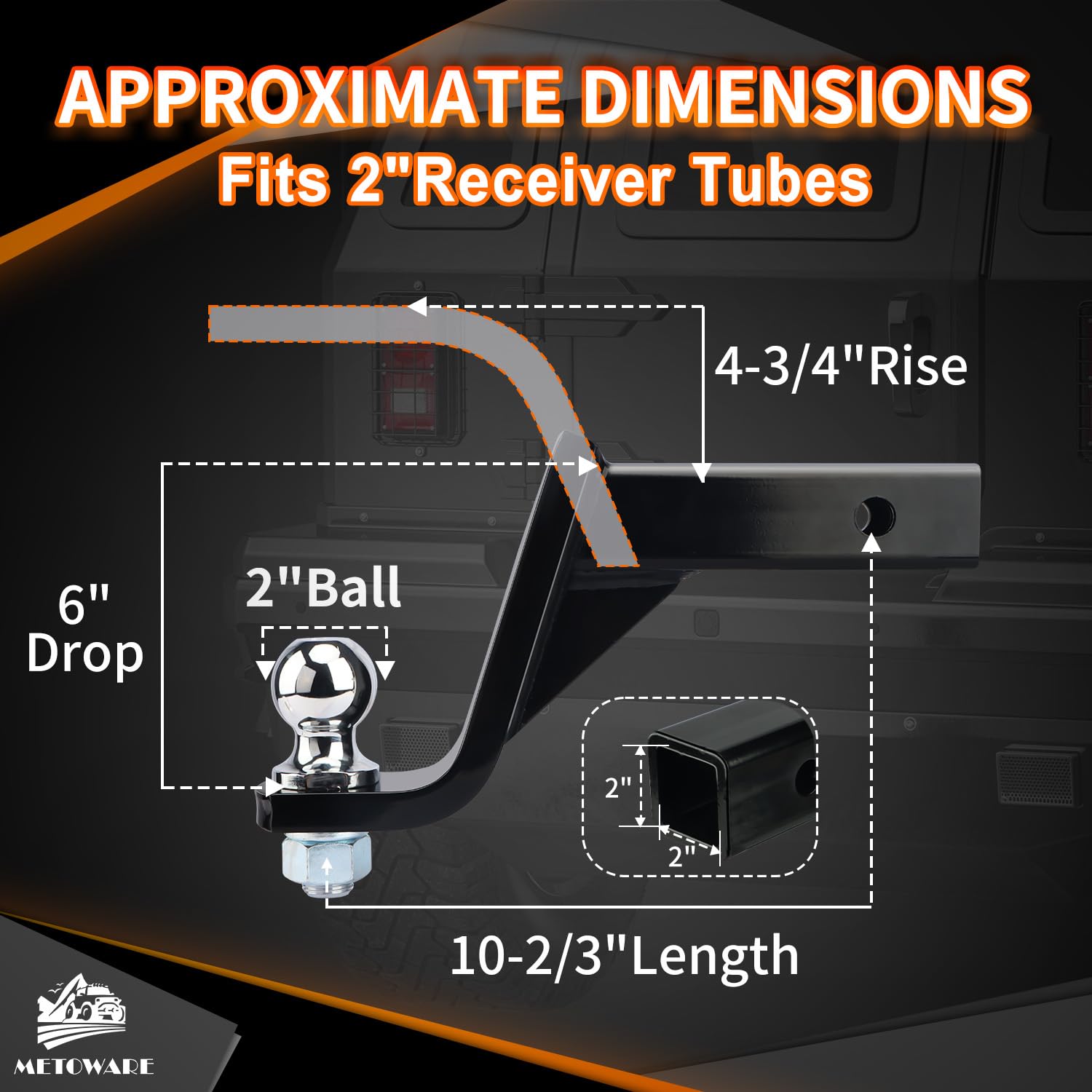METOWARE mount showing a 6-inch drop for versatile trailer alignment.