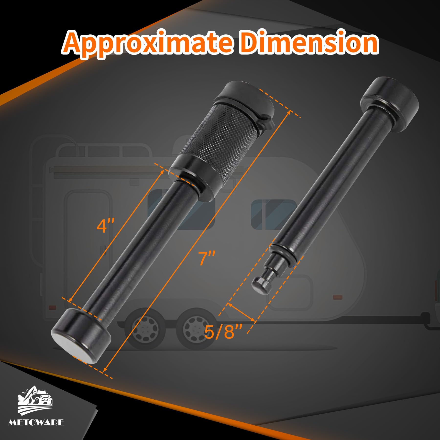 METOWARE hitch lock assembly showing easy fit for class III–V receivers