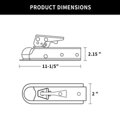 METOWARE straight tongue coupler compatible with 2in ball for versatile trailers