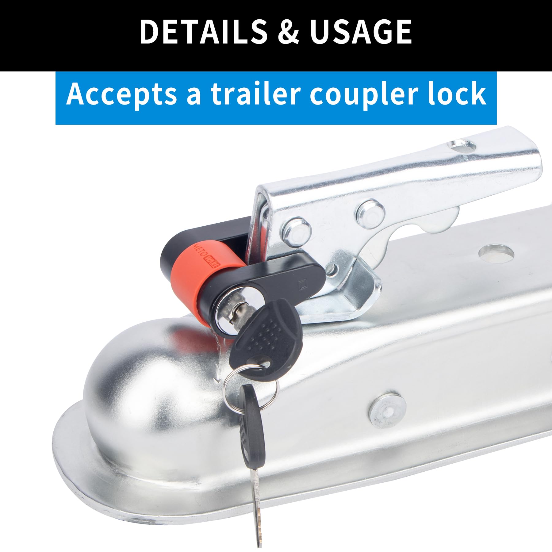 METOWARE coupler accepts safety pin or lock for added security