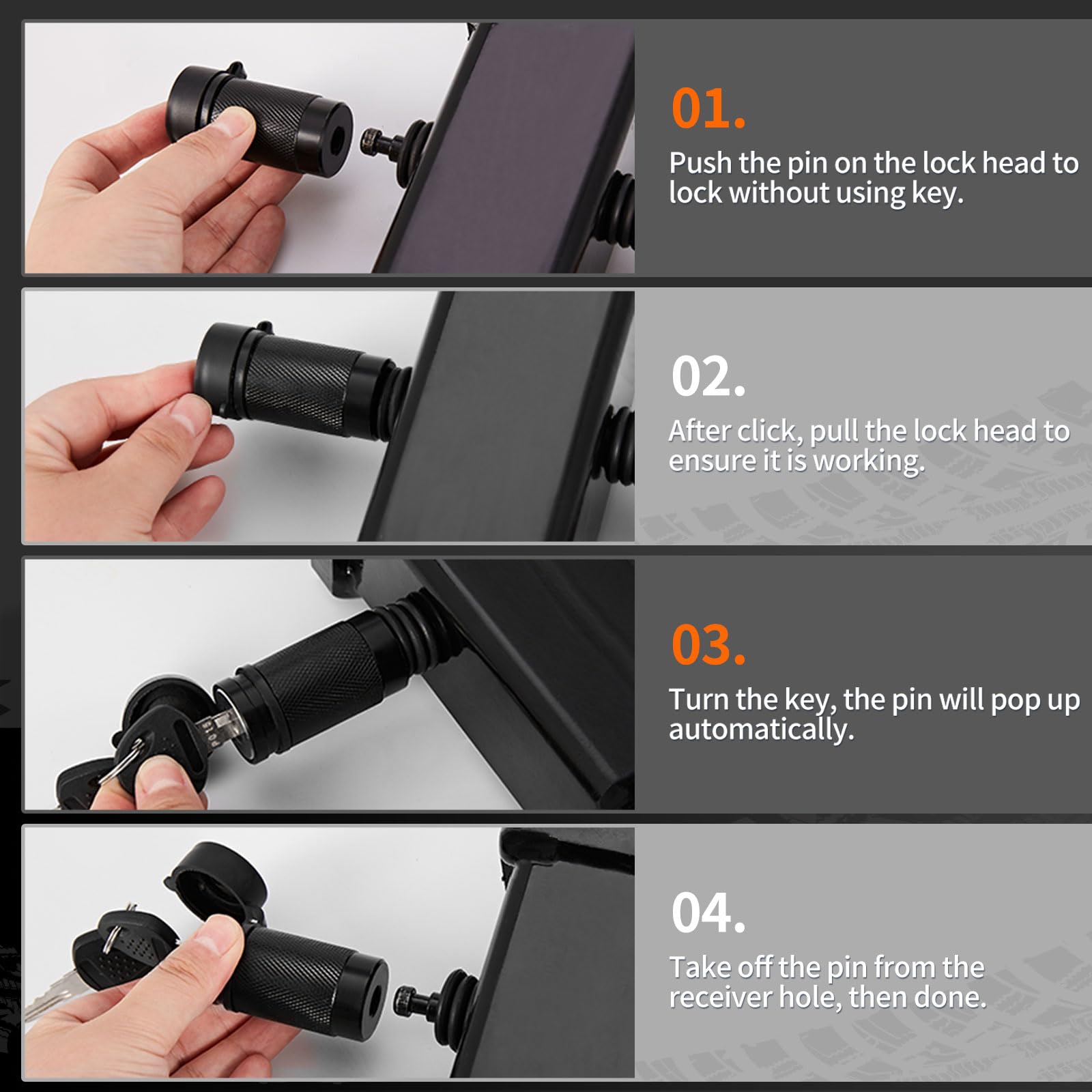 METOWARE lock fits 2-inch and 2.5-inch receivers for heavy duty use