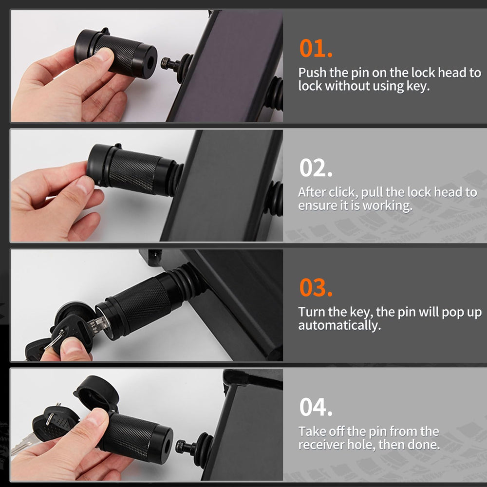 METOWARE lock fits 2-inch and 2.5-inch receivers for heavy duty use