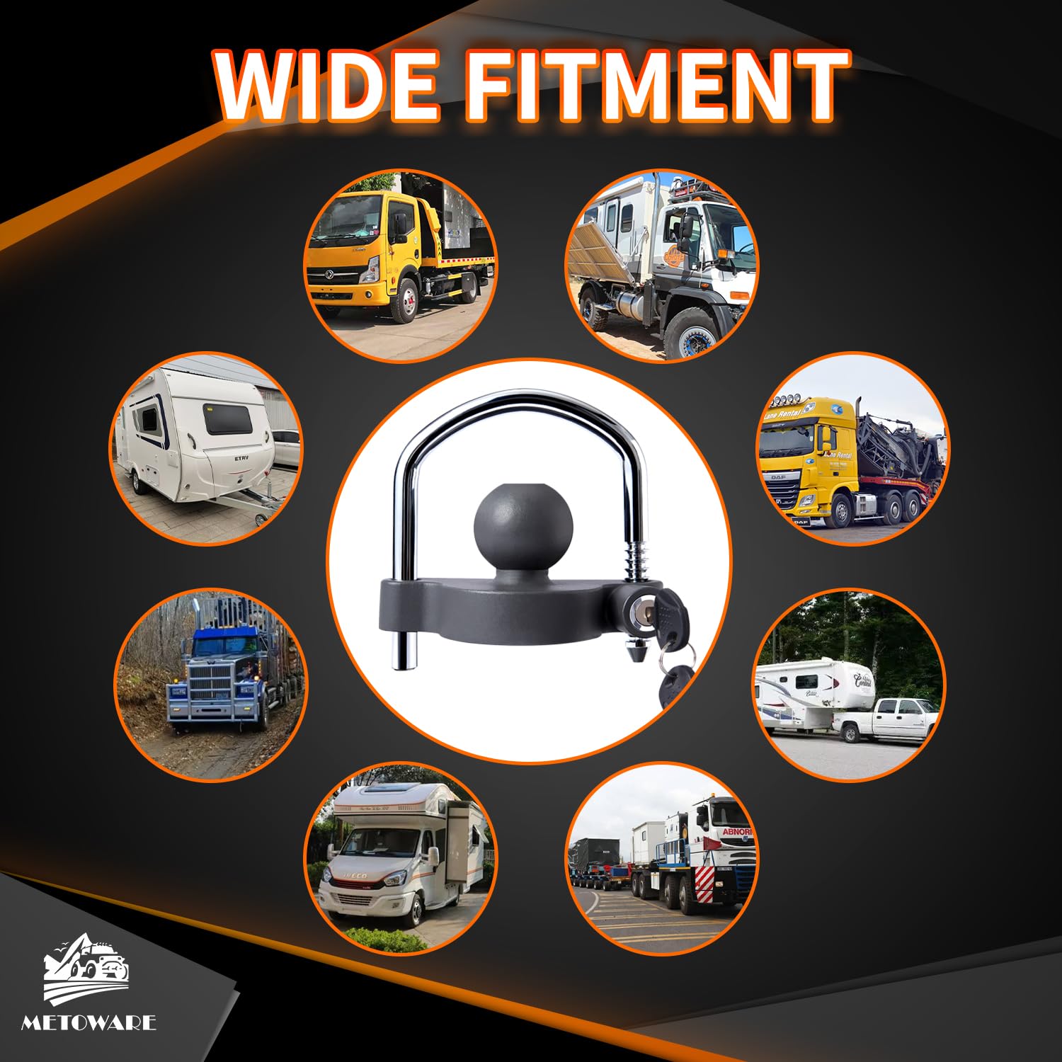 METOWARE universal fit designed for 1-7/8, 2, and 2-5/16 inch couplers.