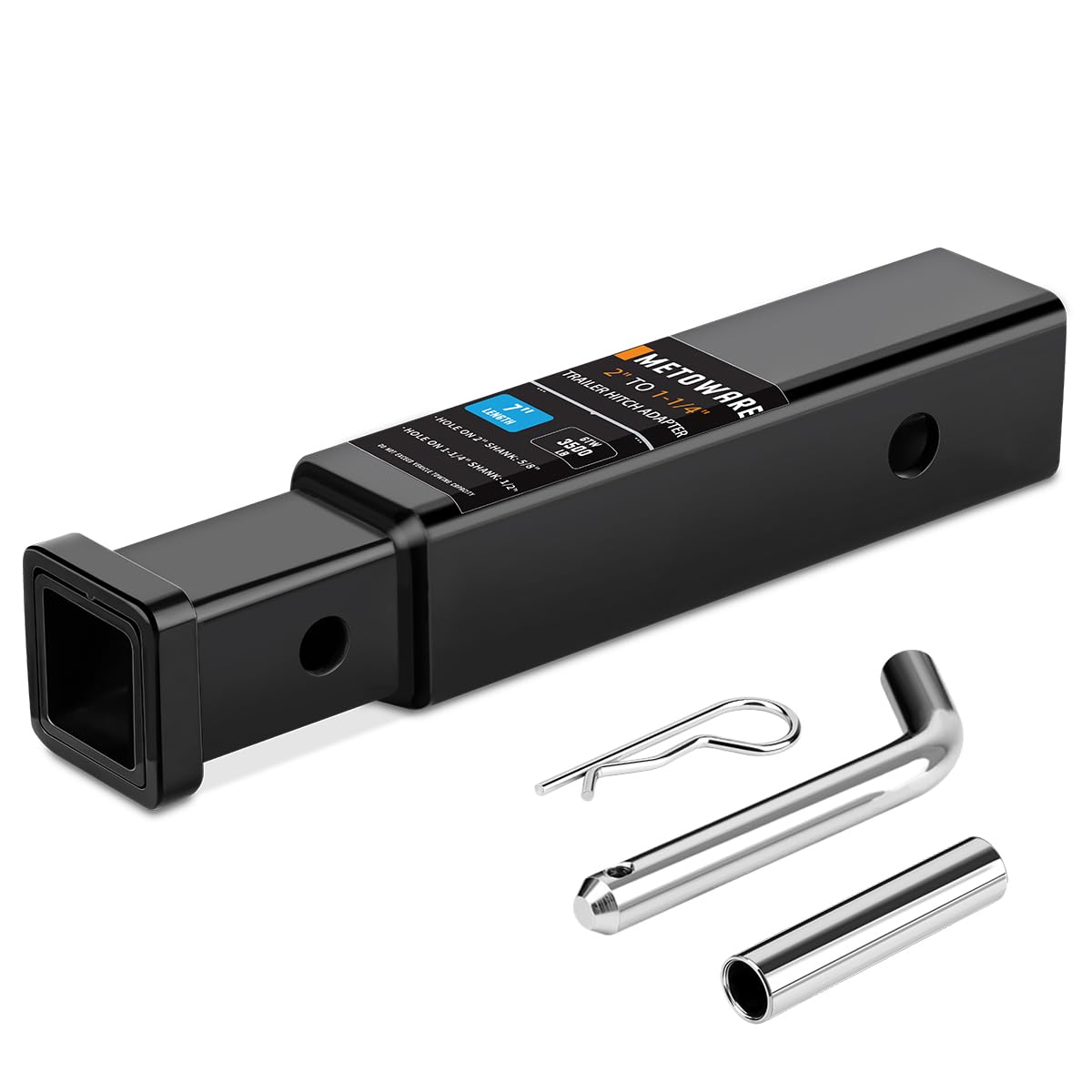 METOWARE trailer hitch adapter 2 to 1-1/4 inch for flexible towing setups.