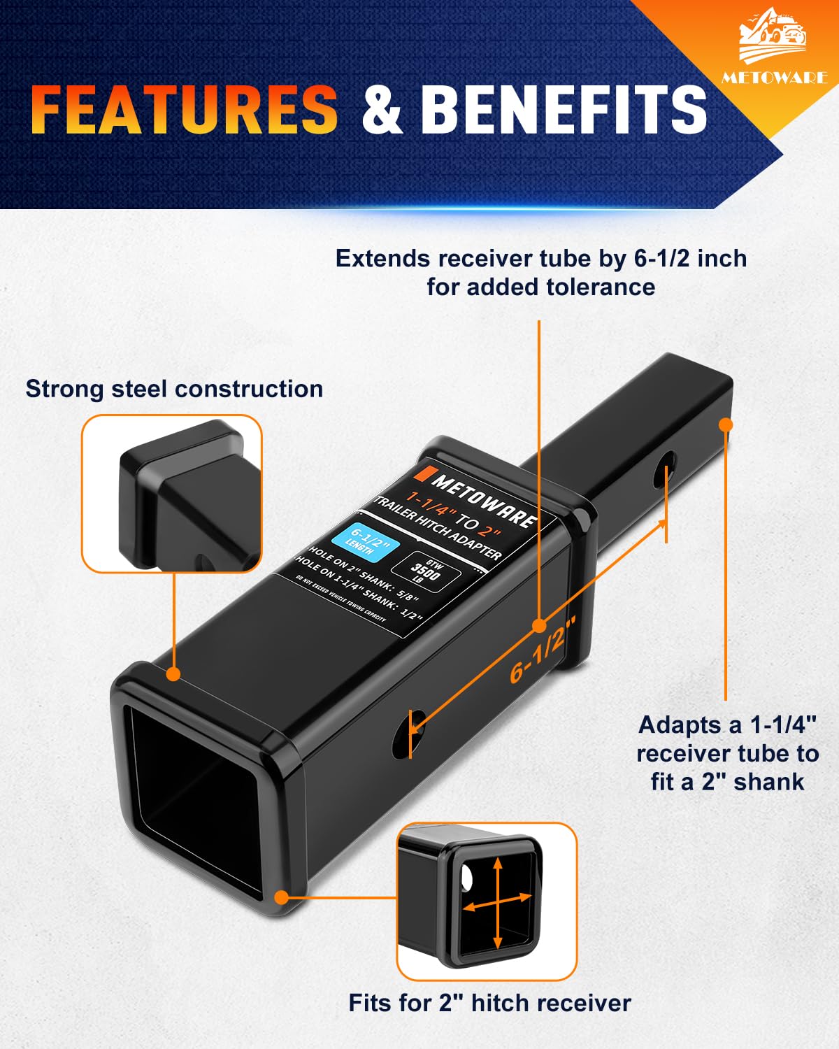 METOWARE heavy-duty steel build supports rugged towing and cargo setups