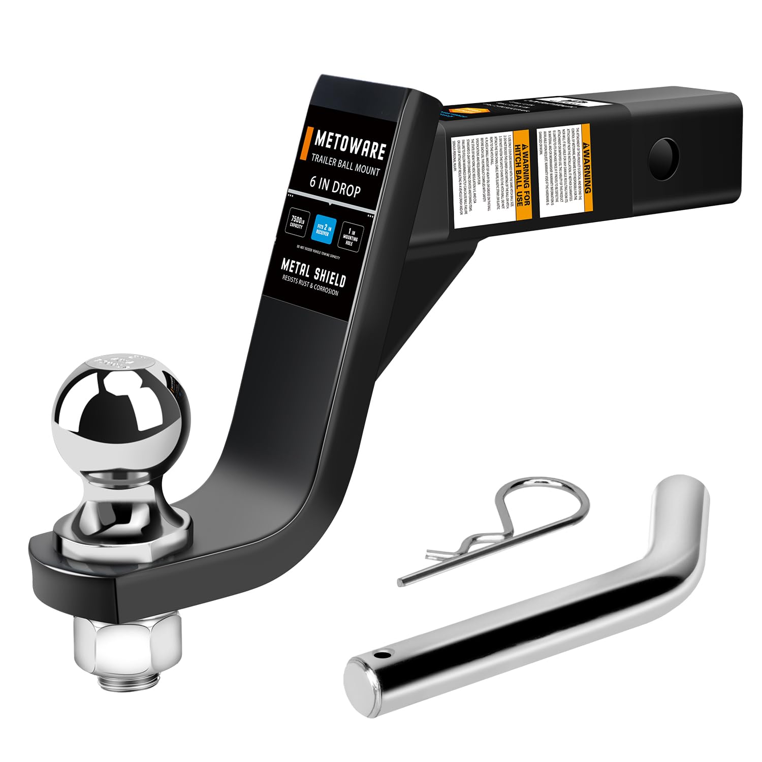 METOWARE trailer hitch ball mount with ready-to-use 2-inch ball for quick hookups.