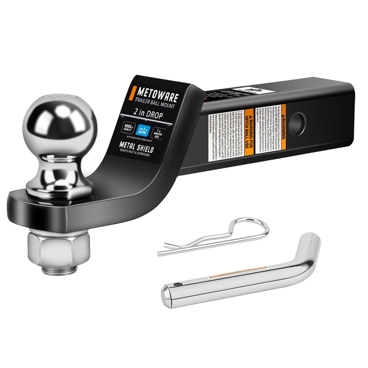 METOWARE trailer hitch ball mount with 2in drop for level towing on trucks and SUVs