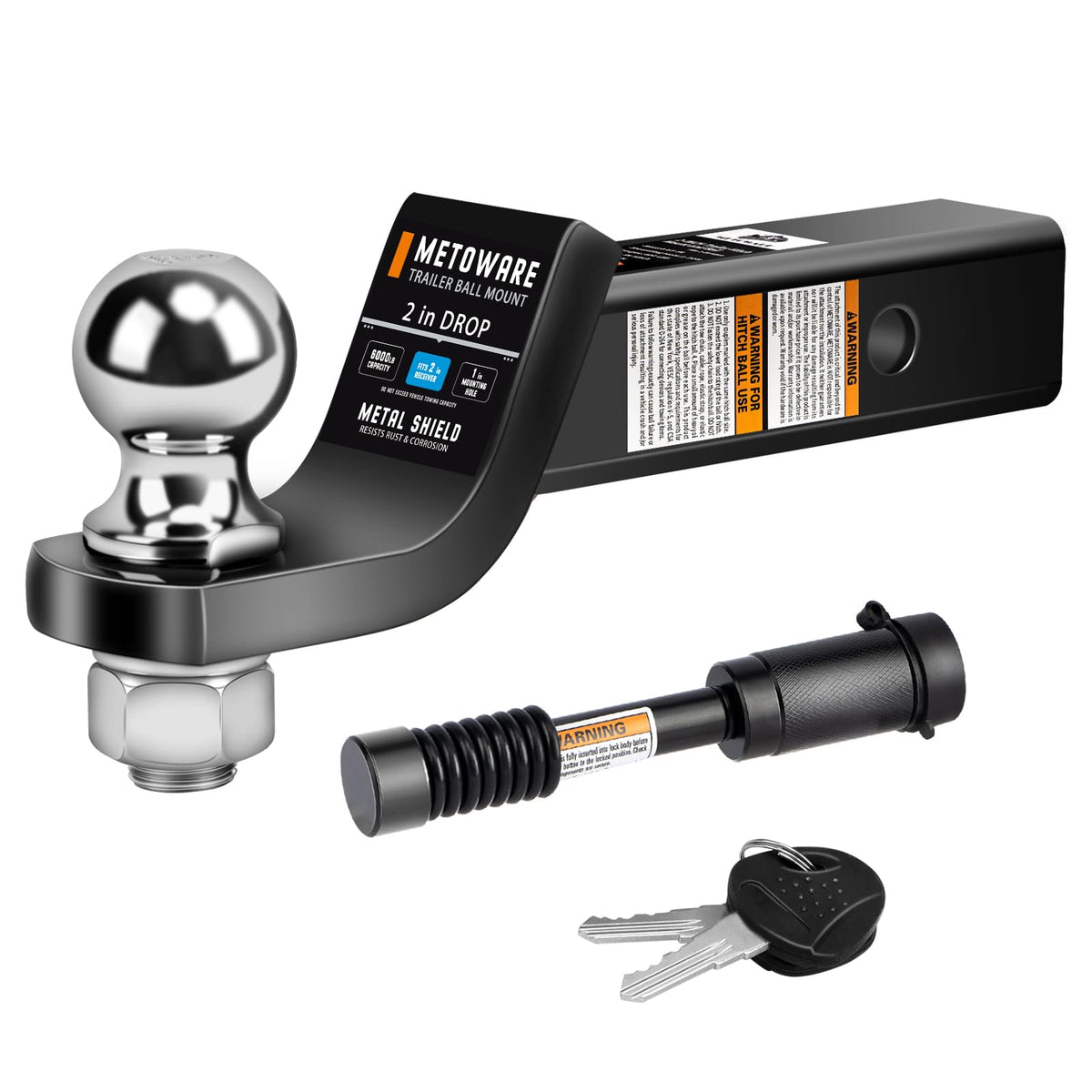 METOWARE trailer hitch ball mount with 2in drop for level towing.