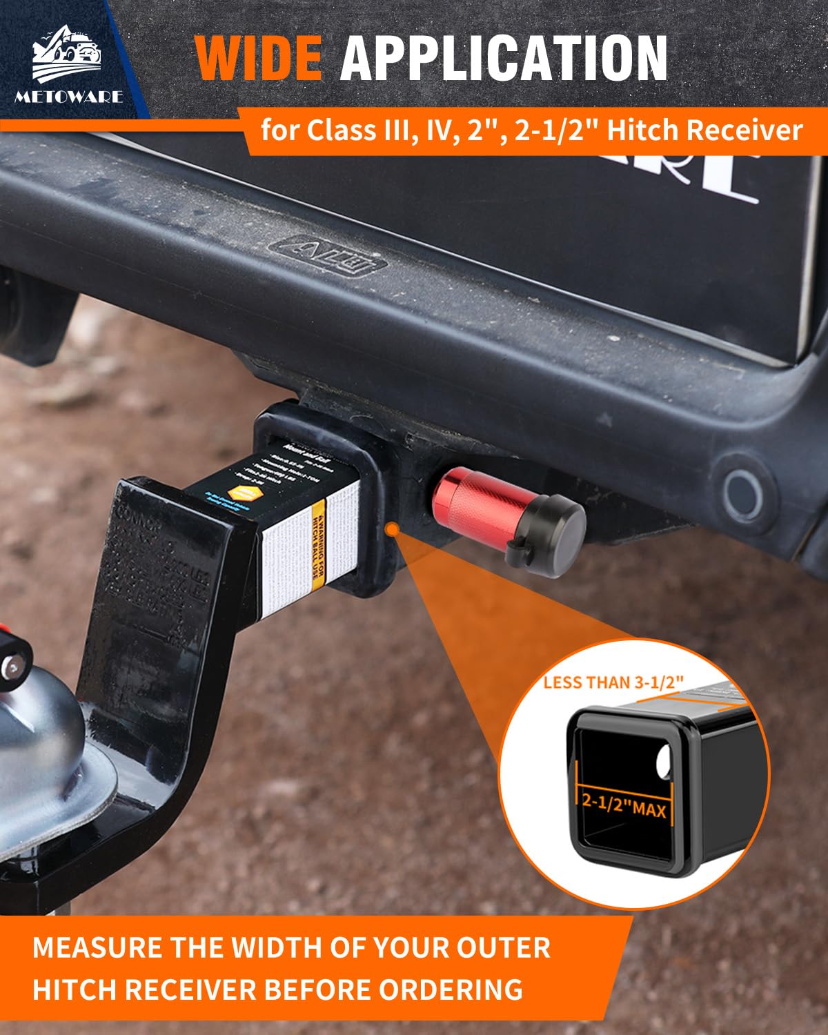 METOWARE hitch lock fitting 2in and 2-1/2in receivers for versatile use
