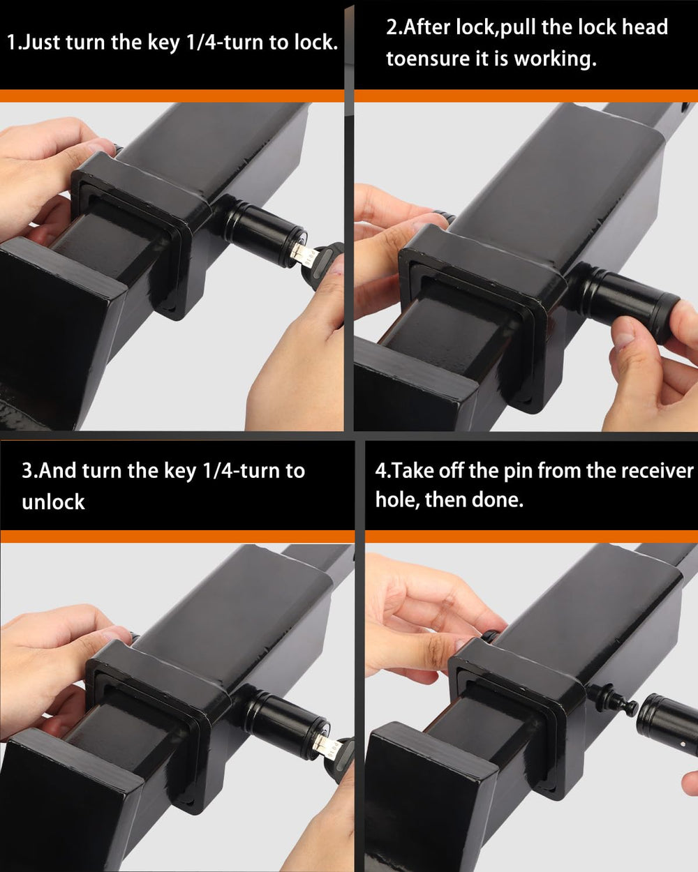 METOWARE hitch lock designed for Class III and IV receivers for strong security.