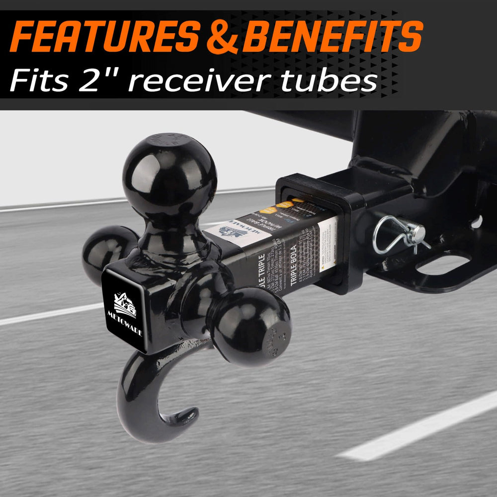 METOWARE tri-ball hitch with 2-inch ball supports mid-range towing tasks.