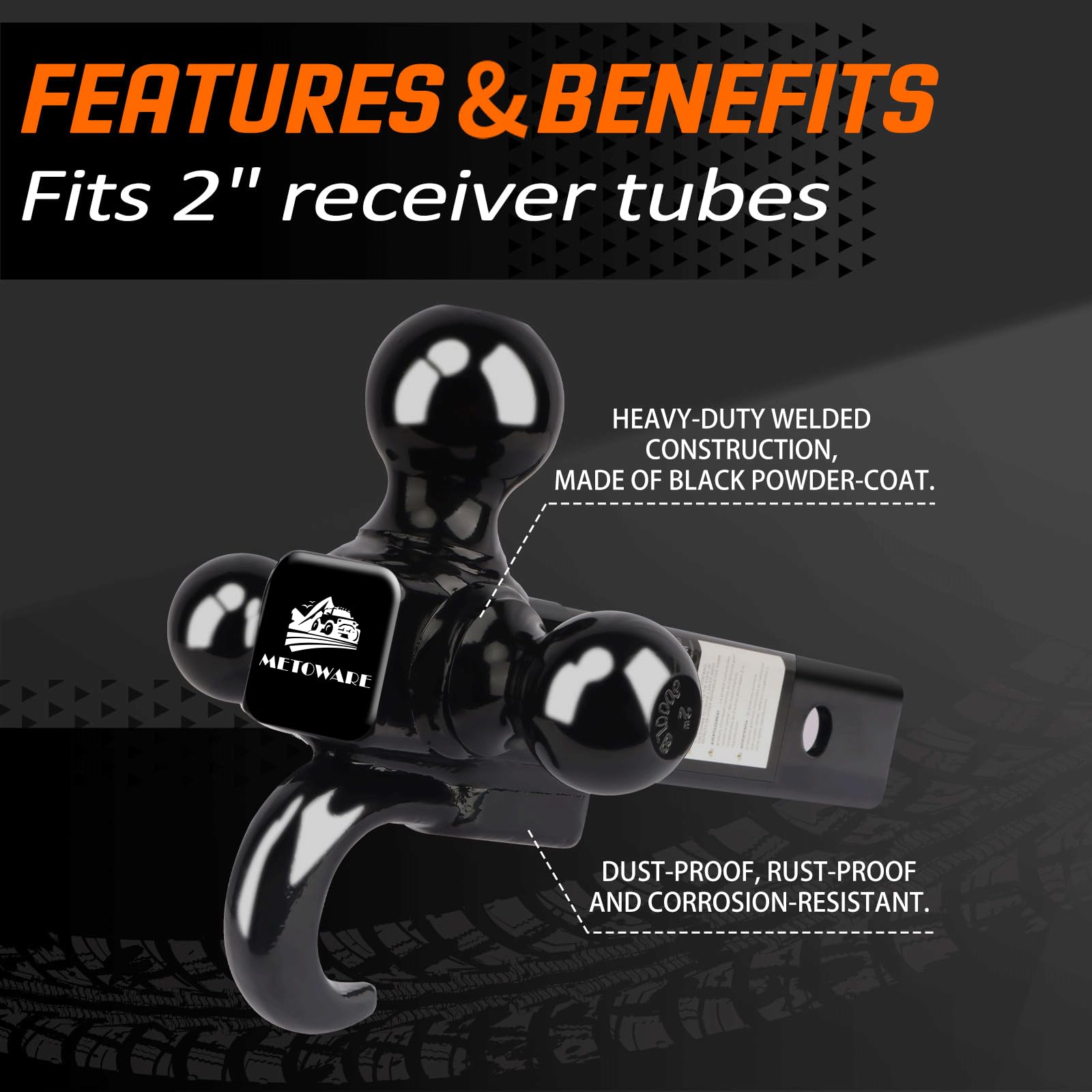 METOWARE hitch features corrosion-resistant black powder coating.