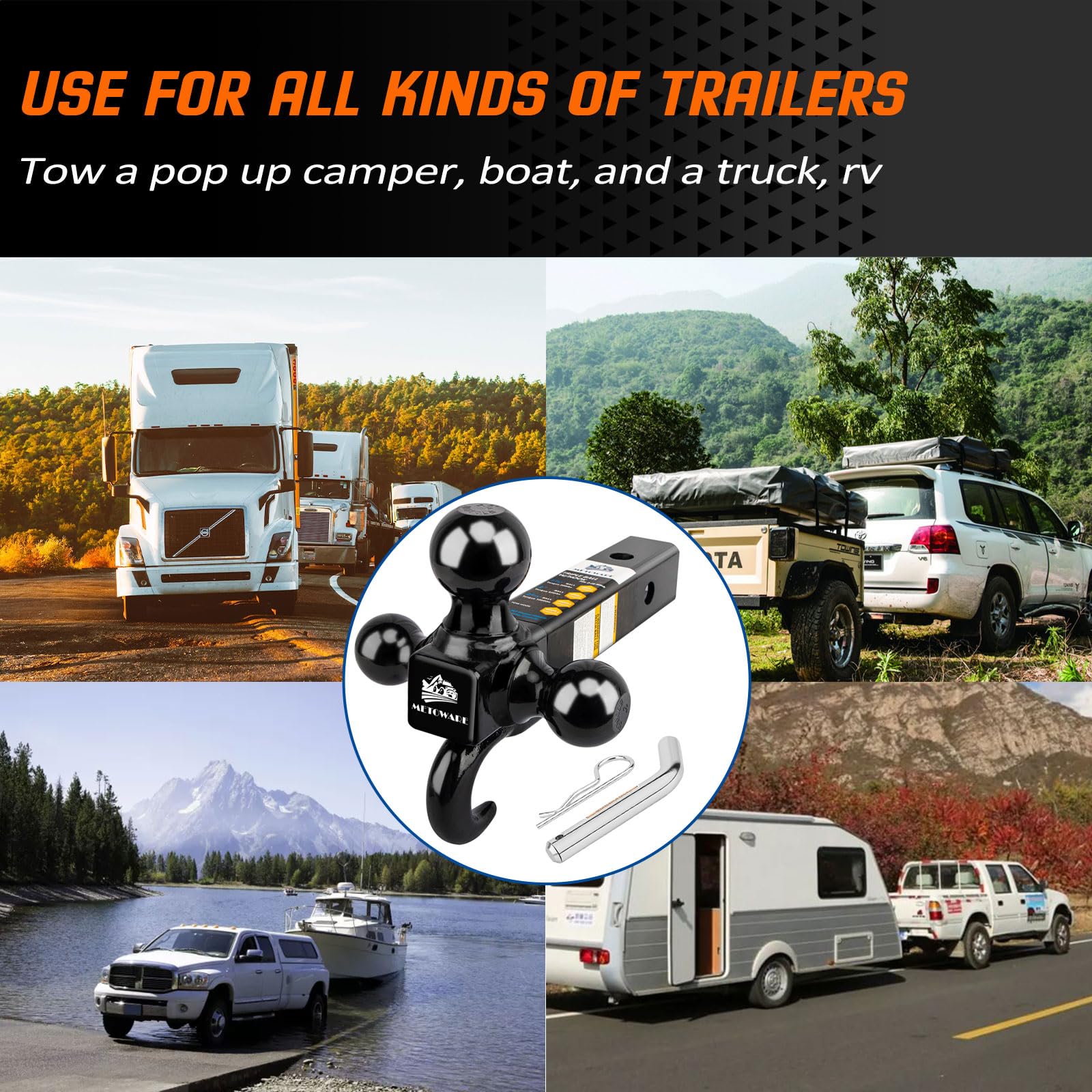 METOWARE trailer hitch in use on a pickup truck.