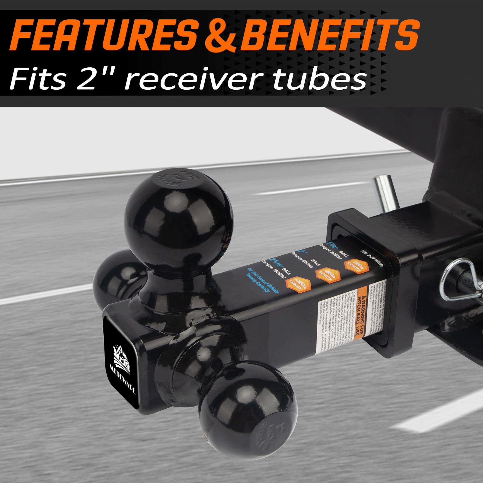 METOWARE tri ball hitch mount with 2 inch ball for heavy-duty towing
