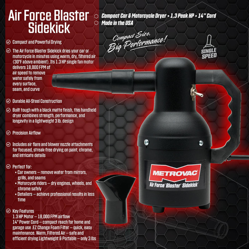 METROVAC Air Force Blaster Sidekick includes attachment for easy setup