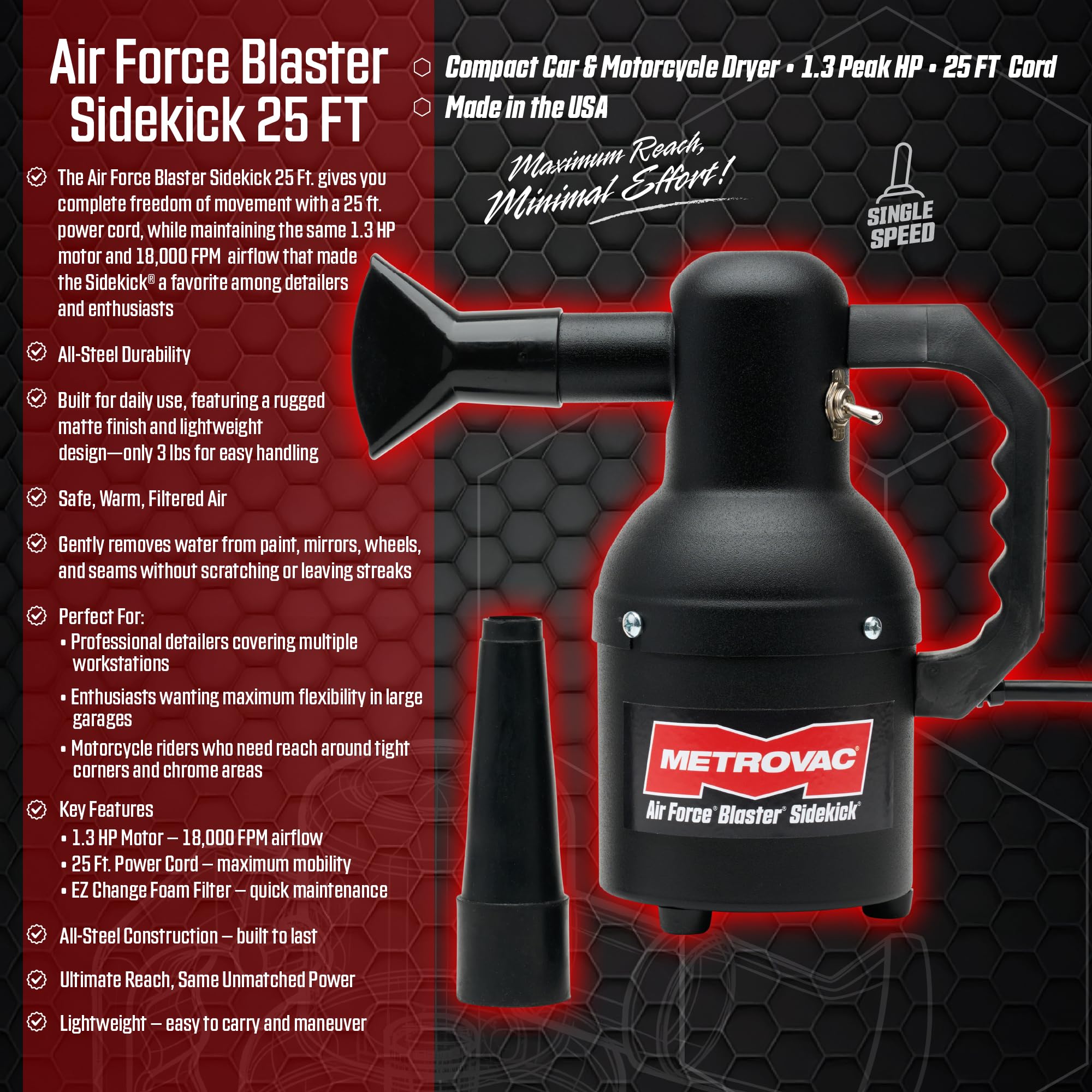 METROVAC neoprene nozzle close-up for precise, controlled drying.