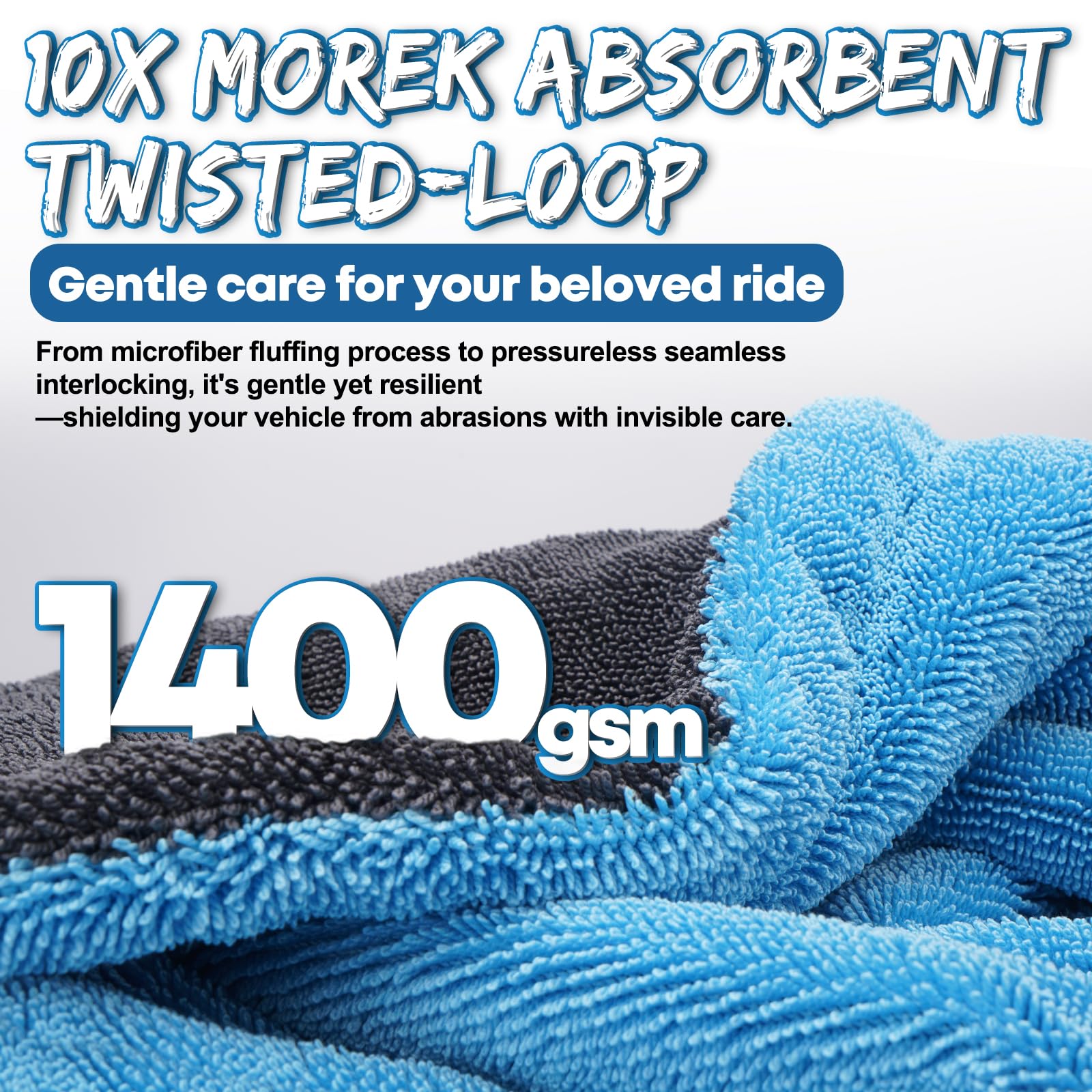 Metyond 1400gsm towel absorbs water quickly with minimal lint.