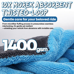 Metyond 1400gsm towel absorbs water quickly with minimal lint.