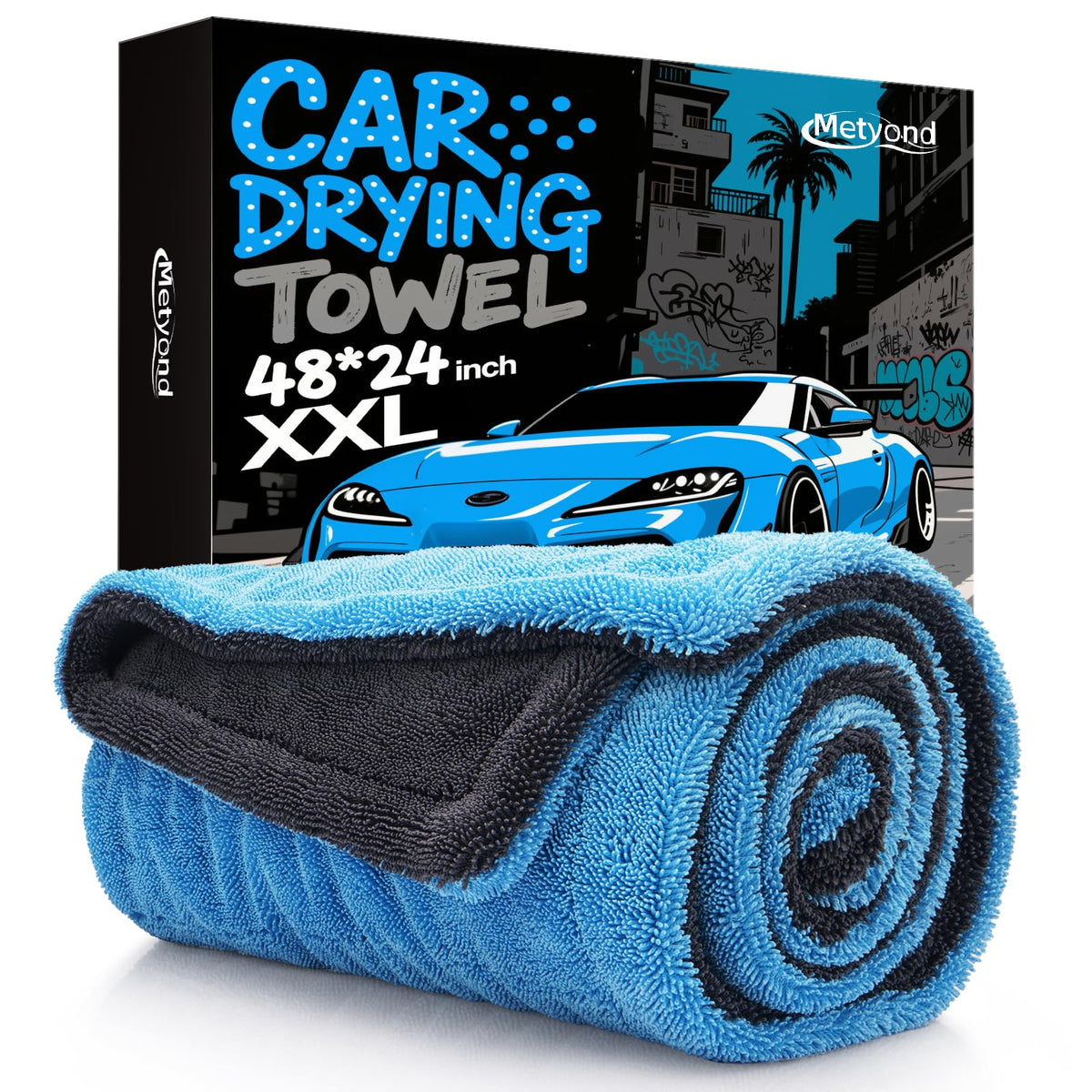 Metyond drying towel 48x24 covers large SUV surfaces for fast, efficient drying.