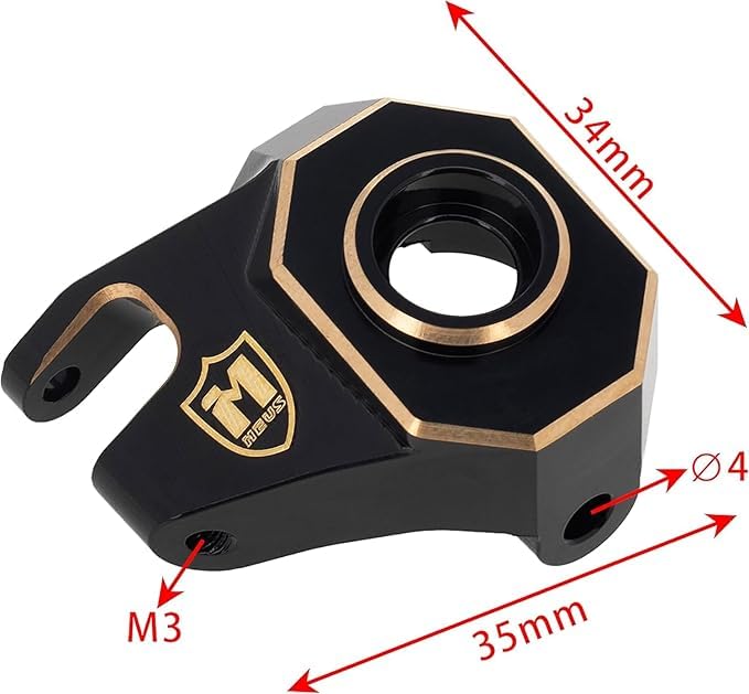 MEUS RACING AR45 brass steering knuckles side view for SCX10 PRO, weight boosts stability