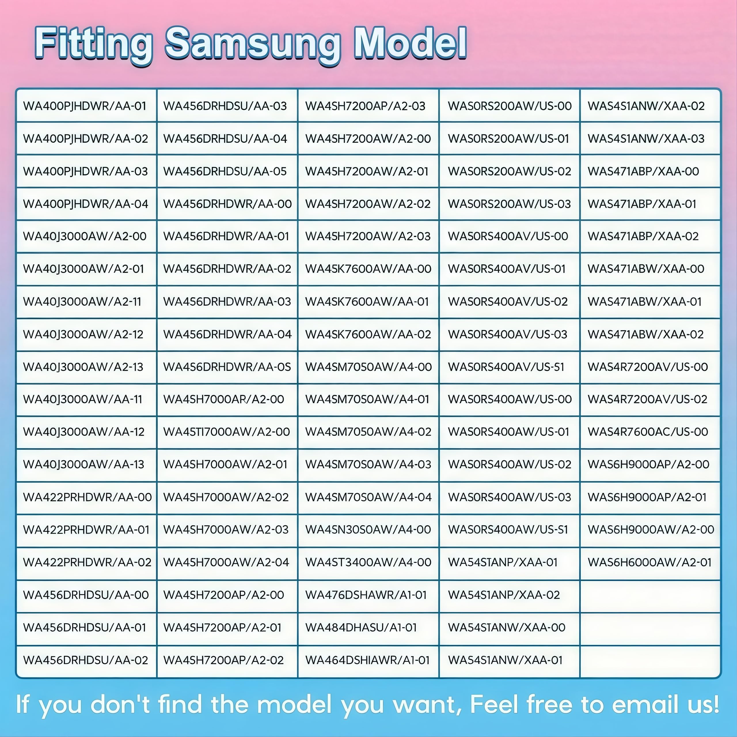Mezvion Samsung top-load compatibility label highlighting broad fit.