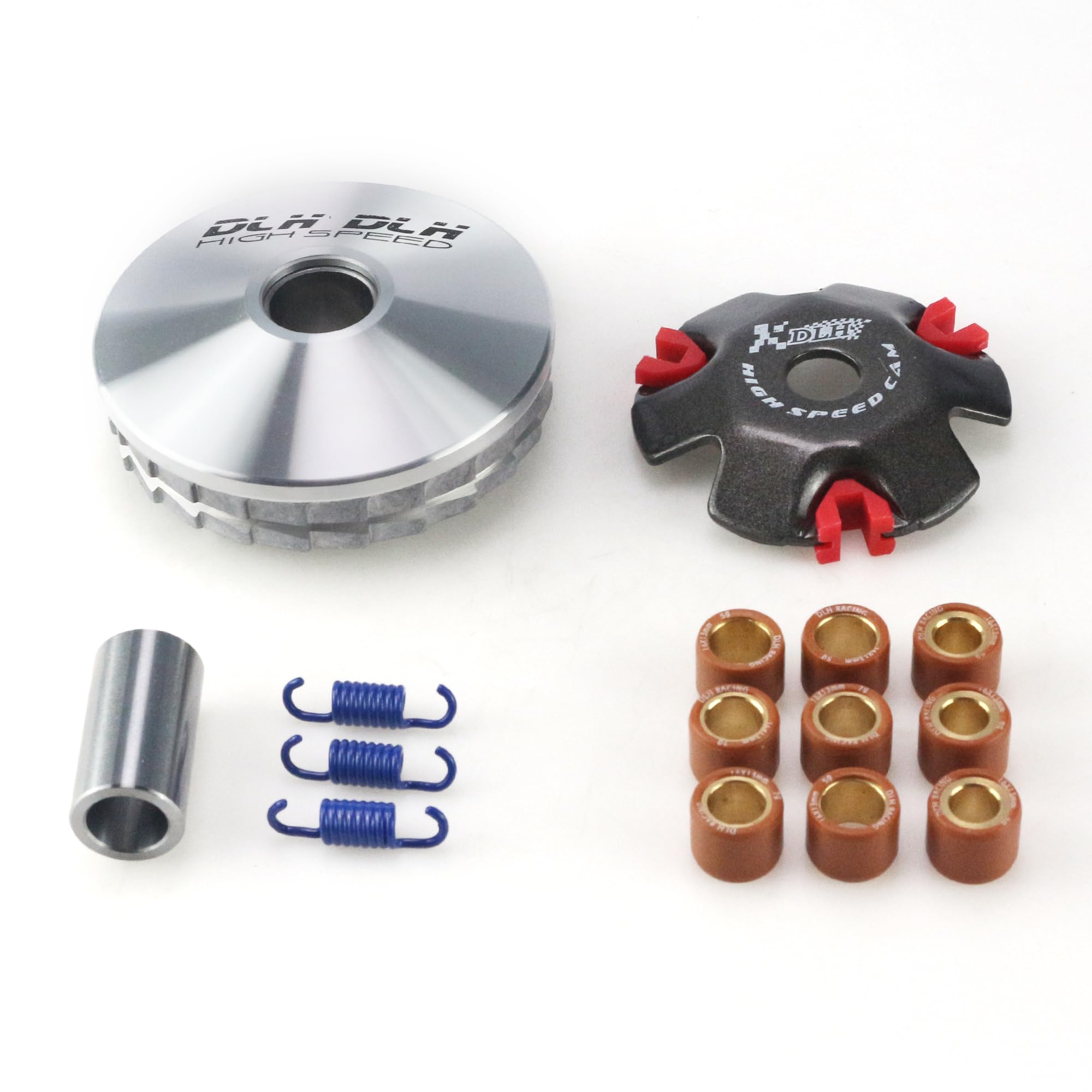 MFC·passion variator kit with red front clutch for GY6 engines, showcasing upgrade potential.