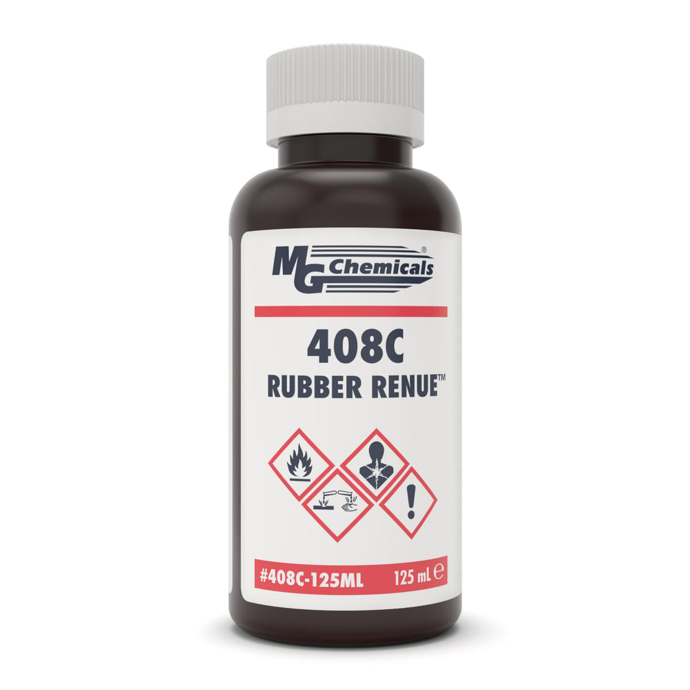 MG Chemicals 408C Rubber Renue bottle restores tackiness on aged rubber surfaces