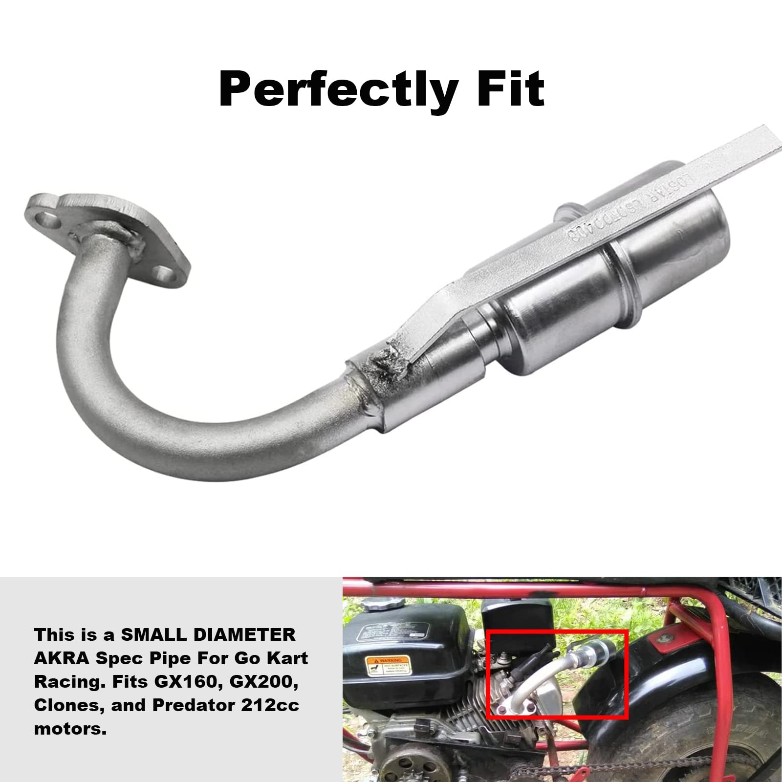 MGWILL small-diameter Akra pipe image, precision fit for racing go-karts