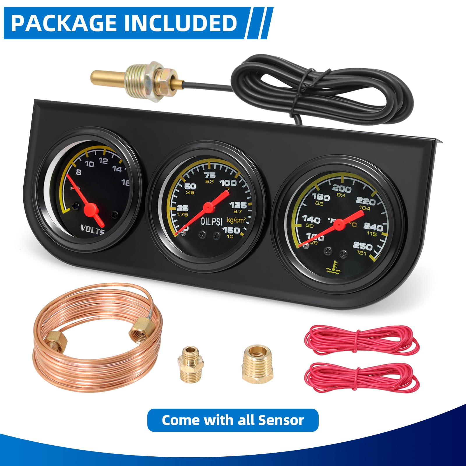 MH gauges with red needles and backlighting for easy reading