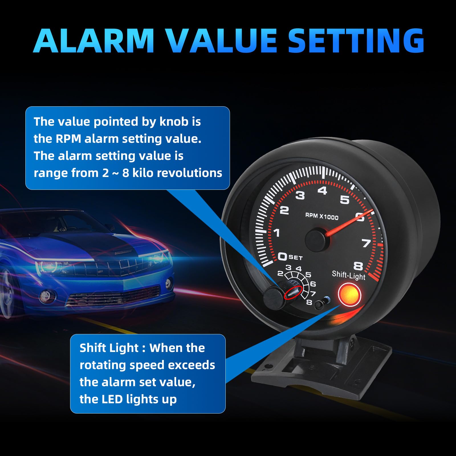 MH tachometer shift light indicator aids timing gear changes