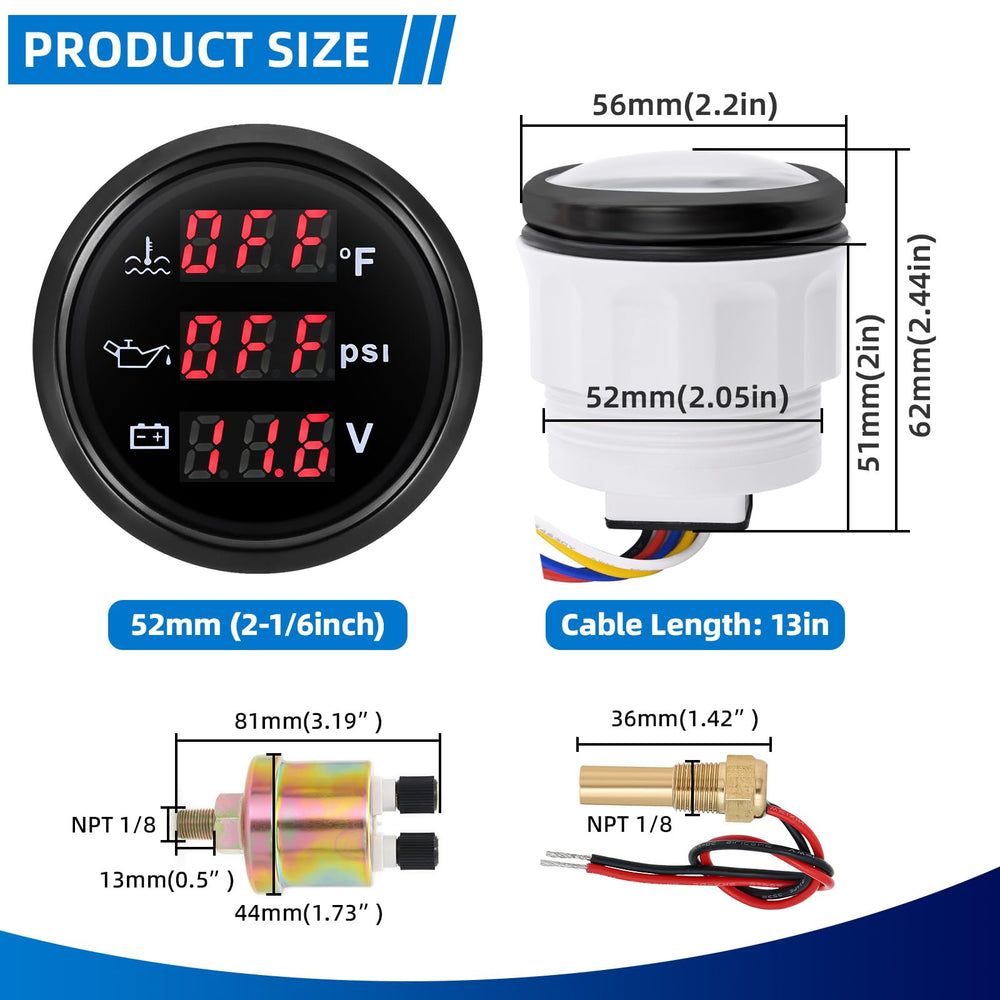 MH Triple Gauge Oil Pressure display supports quick checks for oil status