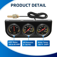 MH triple gauge set oil pressure dial monitors engine lubrication