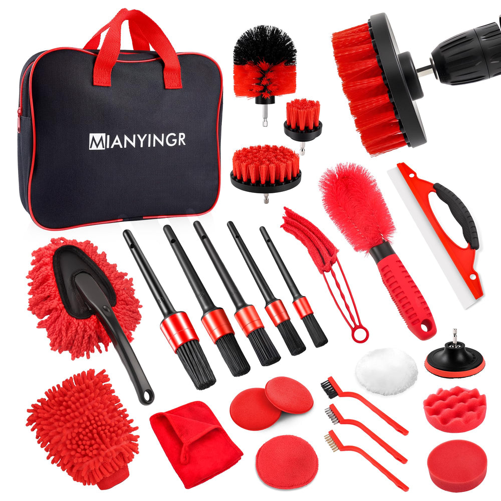 MIANYINGR 25pcs car detailing kit with drill brushes for versatile cleaning tasks.