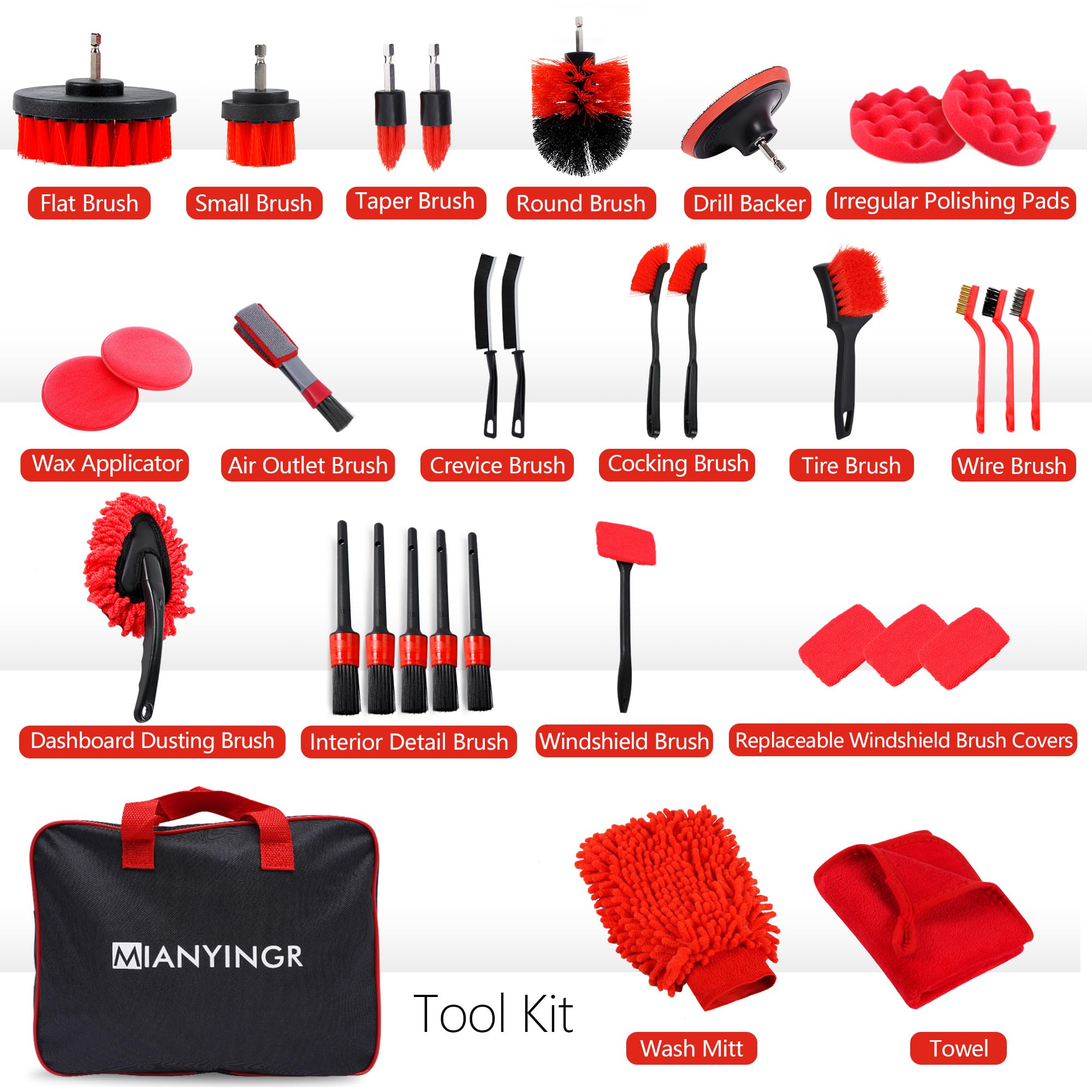 MIANYINGR drill brush attachments clean wheels and tires with ease.