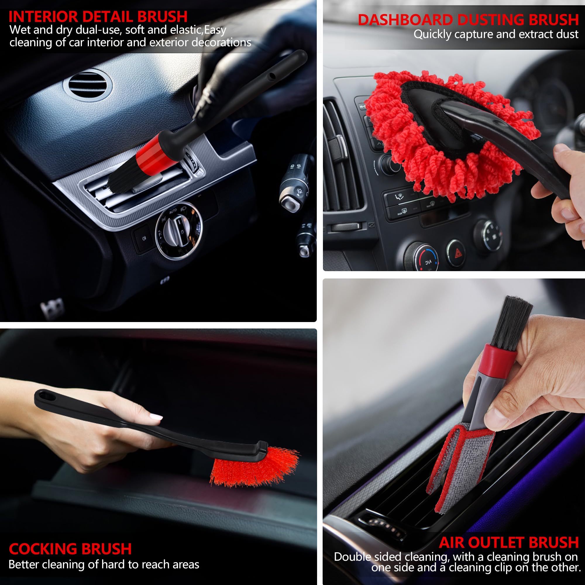 MIANYINGR interior detailing brushes reach vents and dashboards effectively.