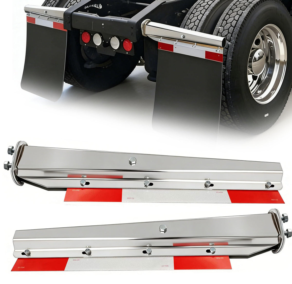 MIAOKUI bolt tapered mud flap hanger ready for 30-inch installation, built for rugged highway use.