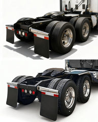 MIAOKUI semi-truck mud flap bracket installed on rear panel for extra protection.