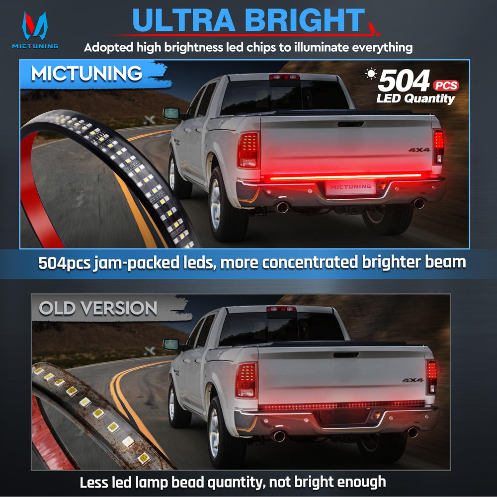 MICTUNING tailgate light in brake mode delivering bright red brake signals