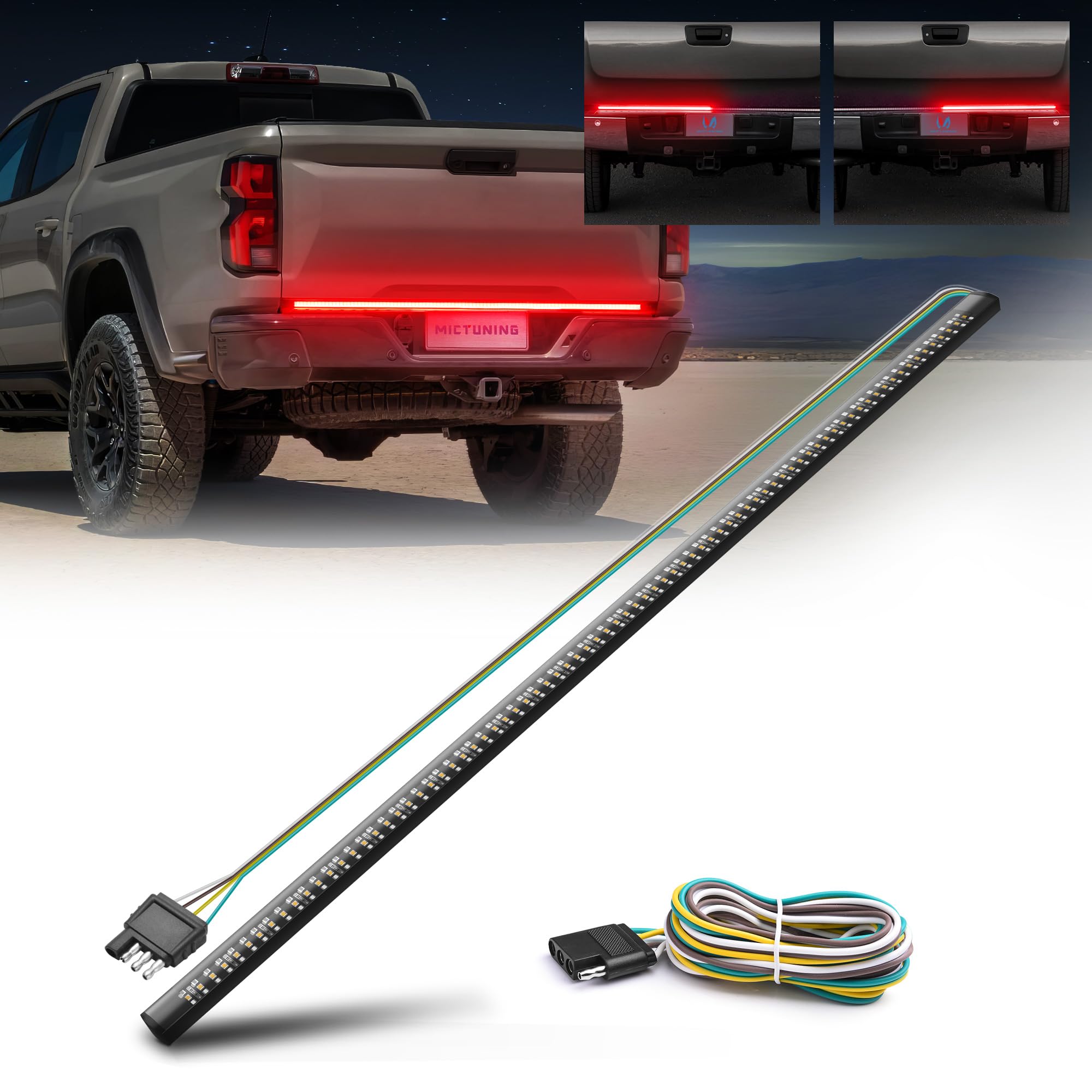 MICTUNING 60-inch red sequential tailgate light full assembly for enhanced rear visibility